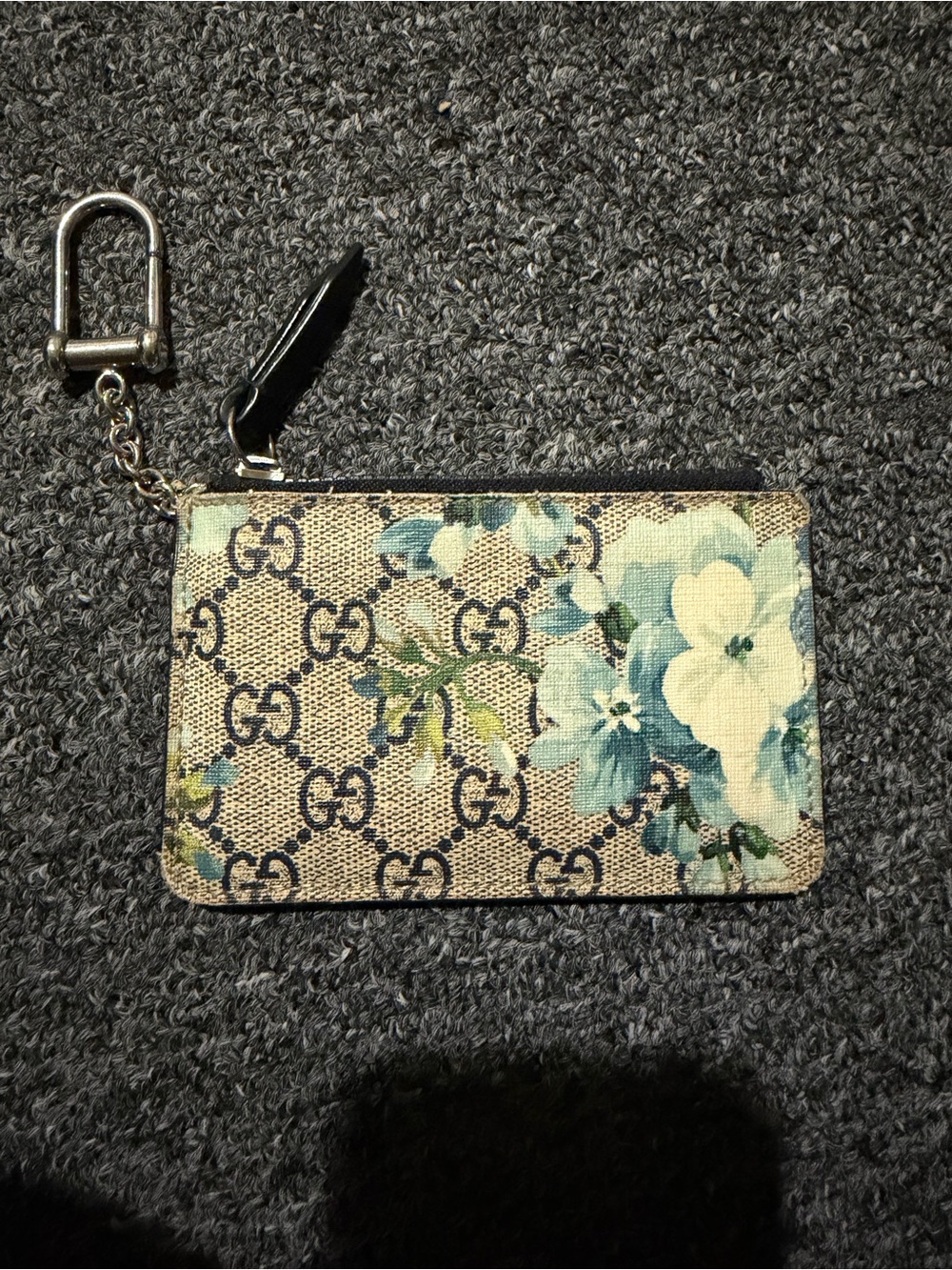 Pre-owned Gucci Beige & Blue Floral GG Supreme Key coin Pouch purse
